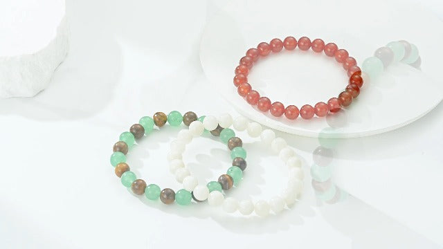 Natural Stone Healing Crystal Bracelets Gifts for Women Ladies 8mm Stretch Gemstone Beaded Bracelet Yoga Meditation Relax Friendship Birthday Valentines Christma Presents for Her Girls Triple Protection