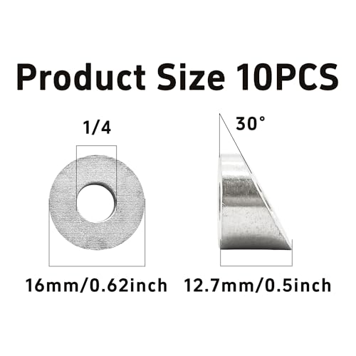 10Pcs 1/4" 30 Degree Angle Beveled Washers, 316 Stainless Steel, for 1/8"-3/16" Cable Railing Stair Ends, Marine Grade, Fits Wood & Metal Posts, DIY Deck & Balustrade ID1/4inch