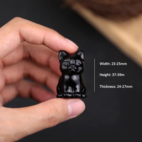 Rockcloud 2PCS Black Obsidian Hand Carved Crystal Sitting Cat Statues 1.5"
