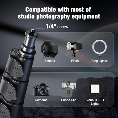 Photography Light Stand, 17.7–76.8" Adjustable Aluminum Tripod Light Stands with 1/4" Thread, Max Load 6.6lb, Foldable & Portable Mount for Ring Light, LED Panel, Studio & Outdoor Shooting