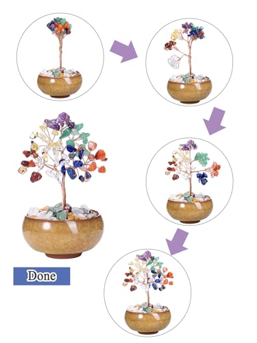 GEHECRST Chakra Crystal Tree Natural Healing Crystals Gemstone with Ceramic Base Handmade Stone Feng Shui Bonsai Money Tree for Wealth Good Luck Home Office Decor Crystal Gifts