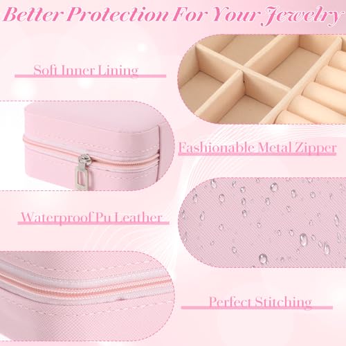 MAQUITA 12 Pack Travel Jewelry Case Bridesmaid Gifts Box, PU Leather Small Jewelrys Case Organizer Storage for Women Girls Rings Earrings (Pink) pink-12pcs