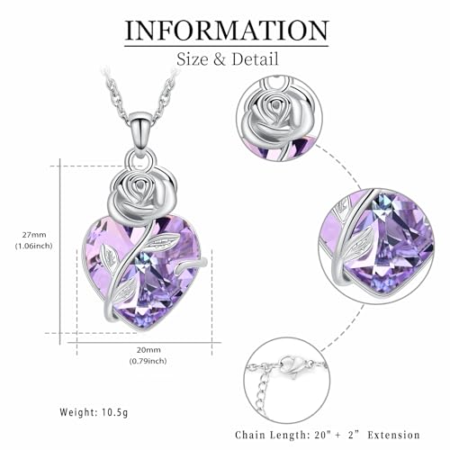 shajwo Rose Flower Heart Cremation Urn Necklace for Ashes Silver-purple
