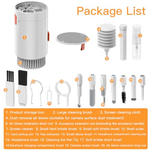 Tianle 20 in 1 Multifunctional Cleaner Kit for Electronic Devices,Keyboard Cleaning, Headphones,Phones, Tablet, Computer, PC Monitor, TV Camera Lens,Retractable Big Brush