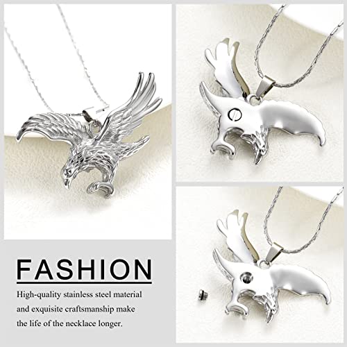 constantlife Cremation Jewelry for Ashes Stainless Steel Eagle Memorial Urn Necklace Keepsake Pendant for Human Pets Silver