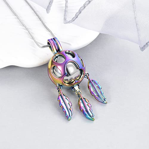 Minicremation Pet Cremation Jewelry for Ashes Paw Print Urn Necklace for Dogs Ashes Dream Catcher Hollow Ball Keepsake Pendant Necklace, Metal, not