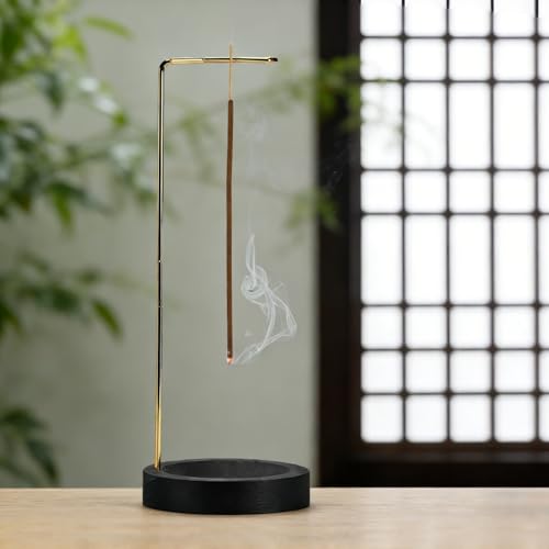 2-in-1 Wooden Incense Stick Holder with Cone Spool, Upside Down Incense Holder for Sticks, Home Yoga Meditation Spa Decoration Accessories