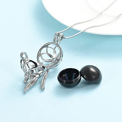 Dream Catcher Urn Necklace for Ashes Cremation jewelry for Women Men Stainless Steel Memorial Necklaces Ash Holder for Human Pets Keepsake Jewelry with Fill Tool Silver-Black