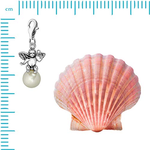 Quiges 925 Sterling Silver Angels Clip On Lobster Clasp Charm Pendant Angel with Pearl