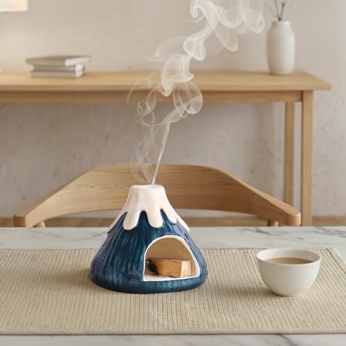 Potiera Small Volcano Incense Holder, Handmade Ceramic Palo Santo Holder for Meditation Spa Yoga Decor, Backflow and Cone Incense Burner for Home and Office Decor, Spiritual Gifts for Women Men Dark Green
