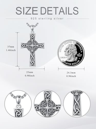 Seiyang Celtic Knot Cross Pendant Necklace for Women Men 925 Sterling Silver Four Leaf Clover/Claddagh/Celtic Heart/Compass/Pentagram Necklace Elegant Faith Cross Jewelry Gift for Birthday Christmas 06-Compass