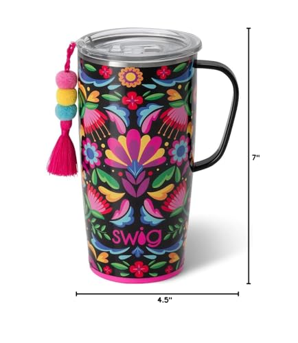 Swig Life Stainless Steel 22oz Travel Mug, Insulated Tumbler with Handle and Lid, Cup Holder Friendly, Dishwasher Safe, Caliente 22 Ounces