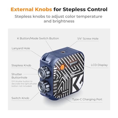 K&F CONCEPT Bi-Color LED Video Light, 2000mAh, 2500K-9900K, CRI 96+, Blue