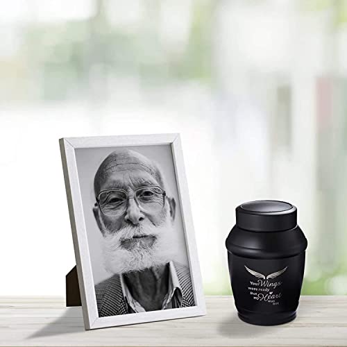 Black Medium Cremation Urns for Human Ashes Adult Male Female Angel Wings