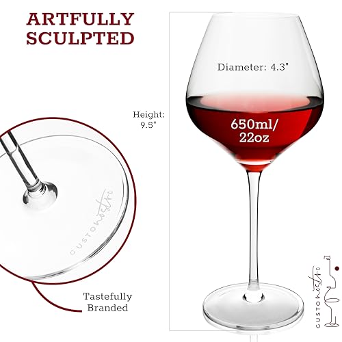 Gusto Nostro Crystal Wine Glasses Set of 4, 22 Oz Long Stem Modern Wine Glasses for White and Red Wine, Dishwasher Safe, Fancy, Elegant, Large and Tall Wine Glass for Wedding Christmas Anniversary