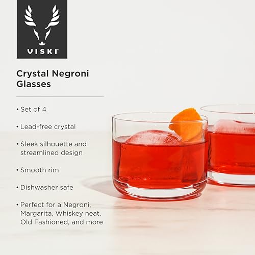 Viski Raye Crystal Negroni Glasses, Lowball Cocktail Glasses Premium Crystal Glassware, 8oz Tumbler Glasses Set of 4 Set of 4 - Negroni