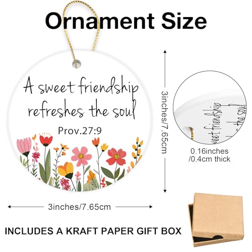 Friendships Gifts Ornament Round Ceramic Ornament Christian Friendship Gifts for Women Best Friend Religious Inspirational Bible Verse Proverbs Friend Christmas Ornament A Sweet Friendship