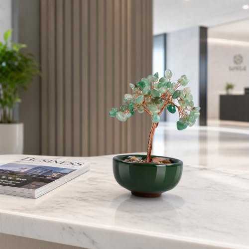 Green aventurine Crystal Tree of Life, Healing Quartz Crystal Stones Feng Shui Money Tree for Positive Energy Office Decor and Bedroom Ornaments, Spiritual Gifts for Women