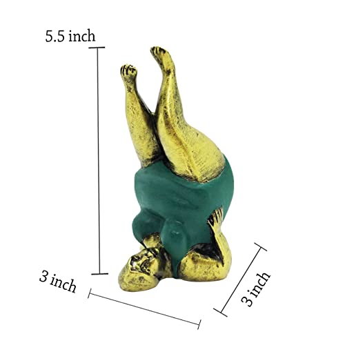 5½" Green Gold Supported Shoulder Stand Pose Resin Yoga Asana Fat Lady Figurine Meditating Woman Statue Adult Collectors Elegant Handcrafted Shelf Display Decoration Home Decor Gifts YGsss_008