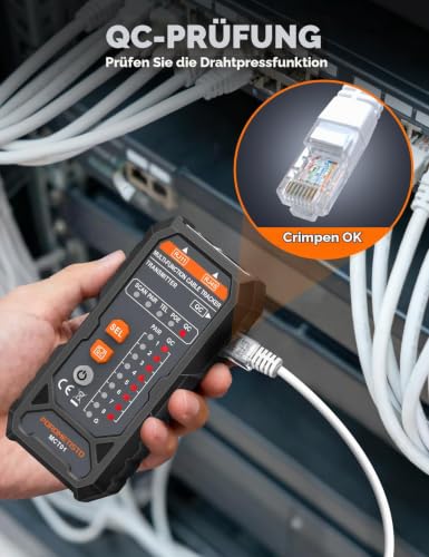 MCT01 All-in-One Network Tester, Cable Tester for RJ45/RJ11 with Anti-Interference Line Finder, POE Test, NCV, Continuity Test & Crimp Control