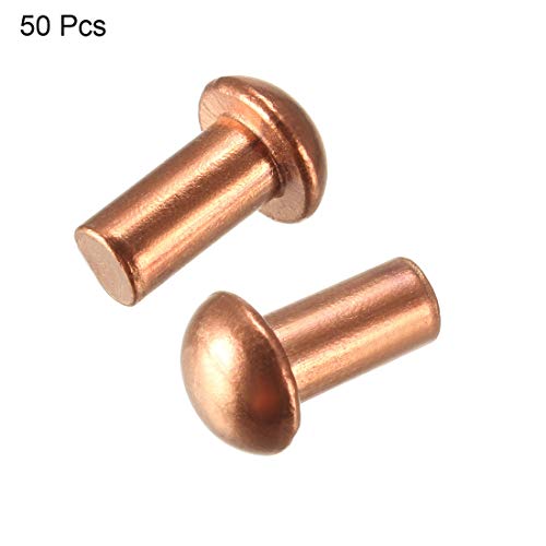 uxcell solid copper rivets, 13/64 x 25/64 inch round head fasteners, 50-piece set
