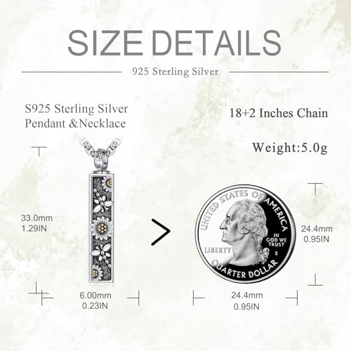VONALA 925 Sterling Silver Square Sunflower Dragonfly Urn Necklace for Ashes Memorial Jewelry with Always in My Heart Engraving for Women