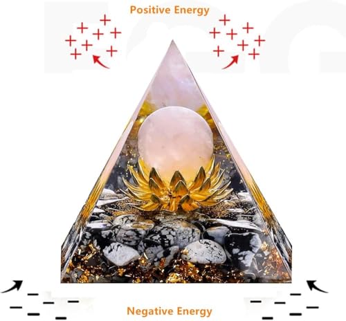 Flower Orgone Pyramid for Positive Energy, Orgonite Rose Quartz&Snowflake Obsidian Healing Crystal for Reduce Stress Chakra Reiki Meditation Attracts Lucky and Success Black