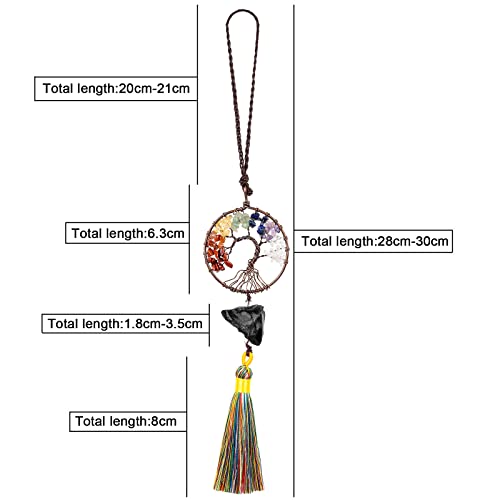 Nupuyai 7 Chakra Tree of Life Obsidian Crystal Hanging Ornament Black