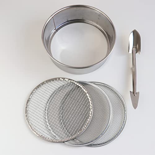 Wazakura stainless steel soil potting set with 3 soil sieves and soil scoop for bonsai gardening