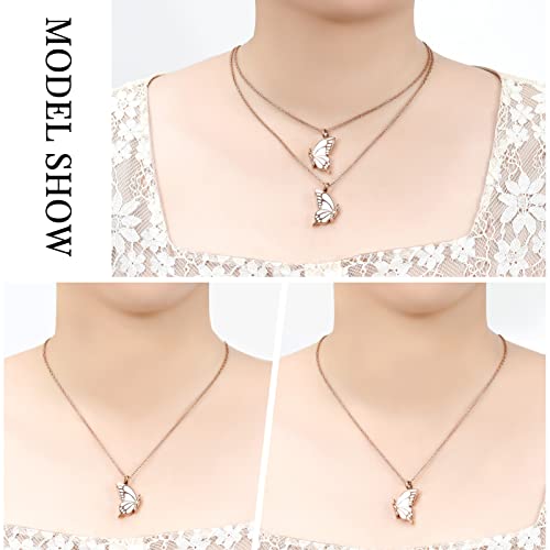 constantlife 3 Pack Butterfly Urn Necklace Cremation Jewelry for Ashes for Women Stainless Steel Inlaid Crystal Memorial Pendant Human Pet Ash Holder Keepsake (Rose Gold)