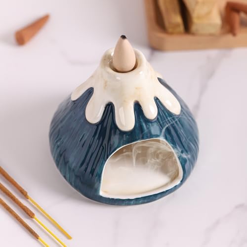 Potiera Small Volcano Incense Holder, Handmade Ceramic Palo Santo Holder for Meditation Spa Yoga Decor, Backflow and Cone Incense Burner for Home and Office Decor, Spiritual Gifts for Women Men Dark Green