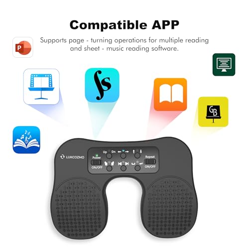 LUKCOZMO Page Turner for Musical Instruments - Wireless Page Foot Pedal Turner with Anti-Slip Rubber, Silent Rechargeable Design for iPad, Tablets, Phones. Rudder Pedal Tuner Pedal