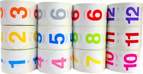 1.5" Round Colored Number Stickers | Adhesive Labels with Numbers 1 Through 12