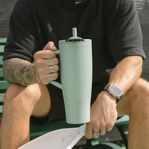 BrüMate Era Flip 40oz Tumbler with 100% Leakproof Covered Straw Lid | Hygienic Covered Straw | Insulated Stainless Steel Water Bottle with Handle | Cup Holder Friendly | BPA-Free (Sage) Sage 40 Ounces