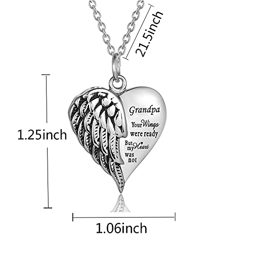 Cremation Jewelry for Ashes Engraved Your Wings were Ready but My Heart was Not Heart Urn Necklace Memorial Pendant (TX-Grandpa)