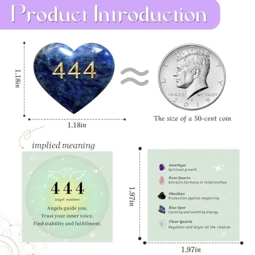 444 Blue Energy Crystal Heart, Calming Worry Stone Gift for Her
