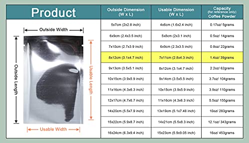 PABCK 500 Pack Silver Foil Pouch Open Top Heat Seal Mylar Bags 3.1x4.7 inch 8x12cm (3.1x4.7 inch)