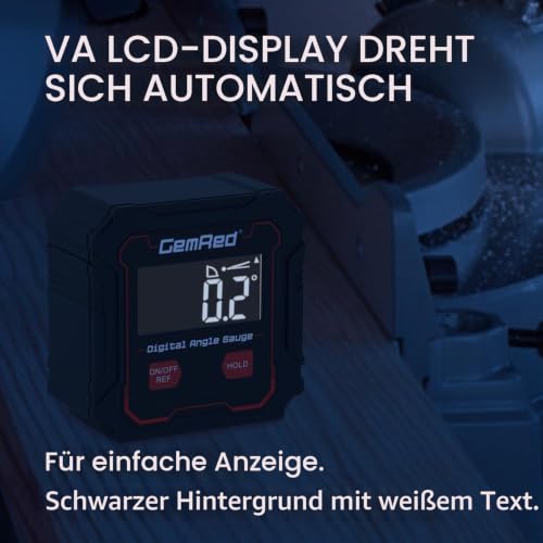 GemRed Digital Protractor Inclinometer ±0.1° Accuracy | IP54 Waterproof, VA LCD Display, Magnetic Digital Spirit Level for Woodworking, Construction, Decoration, DIY