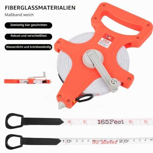 Fibreglass Tape Measure, 50 m/165 FT, Double Sided Scale