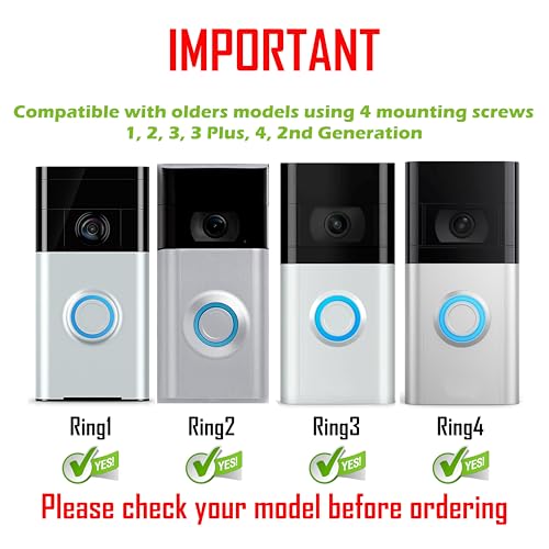 Video Doorbell No Drill Rain Cover Compatible with RingDoorbell Battery Doorbell & Older 1/2/3/4 2nd Gen & 3 Plus Rain Shield Anti-Glare Protection Weather Protector Height Adjustable