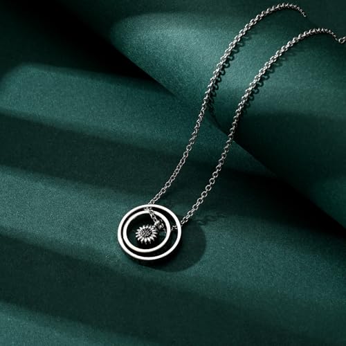 Daisy Cremation Jewelry Necklaces Stainless Steel Circle of Life Eternity Urn Necklaces for Ashes Memorial Keepsake Daisy Pendant for Women Men Gifts With Funnel Kit & Bag Black