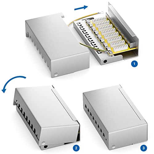 deleyCON CAT 6 Patch Panel Distribution Panel 8 Port 1 HE RJ45 - Light Grey | Desktop & wall mounting, shielded, 8x RJ45 socket, LAN network installation cable, TIA568A TIA568B, RAL 7035 Grey (RAL 7035 light grey)