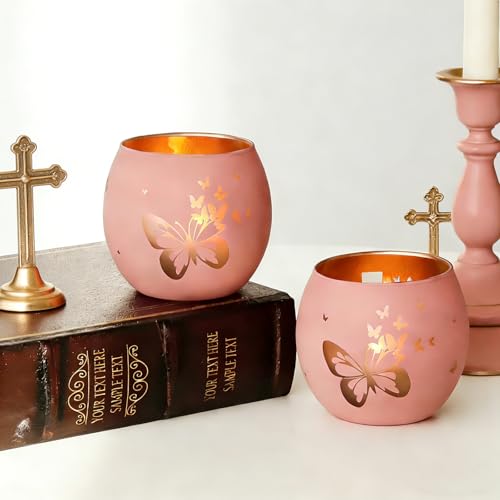 Pink Butterfly Cross Candle Holders 2Pcs Religious Christian Gifts Butterfly Pink