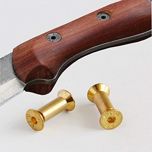 TEAMWILL brass knife handle pin rivets, 10-piece set with flat hex head fastening screws for knife assembly