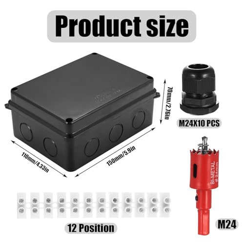 Junction Box Waterproof IP65 Black, Distribution Box Outdoor Waterproof Distribution Box Outdoor, Electrical Electrical Box Junction Box Surface-Mounted, Connection Box Outdoor Power Cable Boxes (Black)