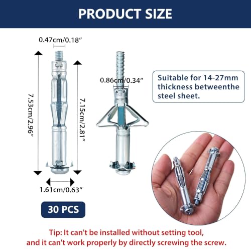 RiseDirectly M5-65 zinc-plated steel molly bolts hollow-wall anchors for drywall, plaster, tile, and cavity walls