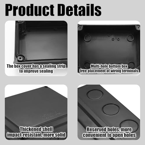 Junction Box Waterproof IP65 Black, Distribution Box Outdoor Waterproof Distribution Box Outdoor, Electrical Electrical Box Junction Box Surface-Mounted, Connection Box Outdoor Power Cable Boxes (Black)