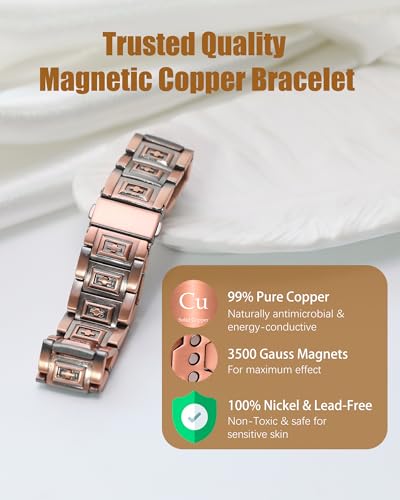 Jeracol Copper Bracelet for Men, 3X Strength Magnetic Copper Bracelets with 3500 Gauss Magnets, Adjustable Length Sizing Tool & Jewelry Box Cross