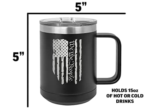 Rogue River Tactical USA Tattered American Flag We The People Constitution Heavy Duty Stainless Steel Black Coffee Mug Tumbler With Lid Novelty Cup Great Gift Idea (Pack of 2) 15 Ounces (Pack of 2)