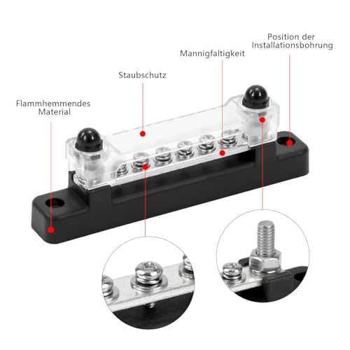 2 Sets Busbar 12V-48V DC 150A Busbar Power Distributor 12V with Cover, Bus Bar 12V with 6 M4 Screws, 2 M6 Bolts, 12V Distribution Block for Car, Truck, Motorhome, Yacht, Boat 6 M4 Bolts, 2 M6 Bolts